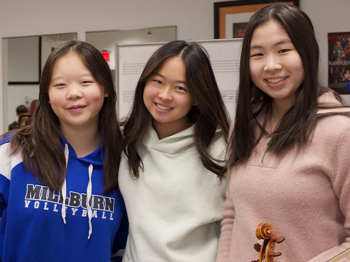 Sophie Lu, Christabella Leung and another member of the Youth Orchestra Class of 2026 at rehearsal